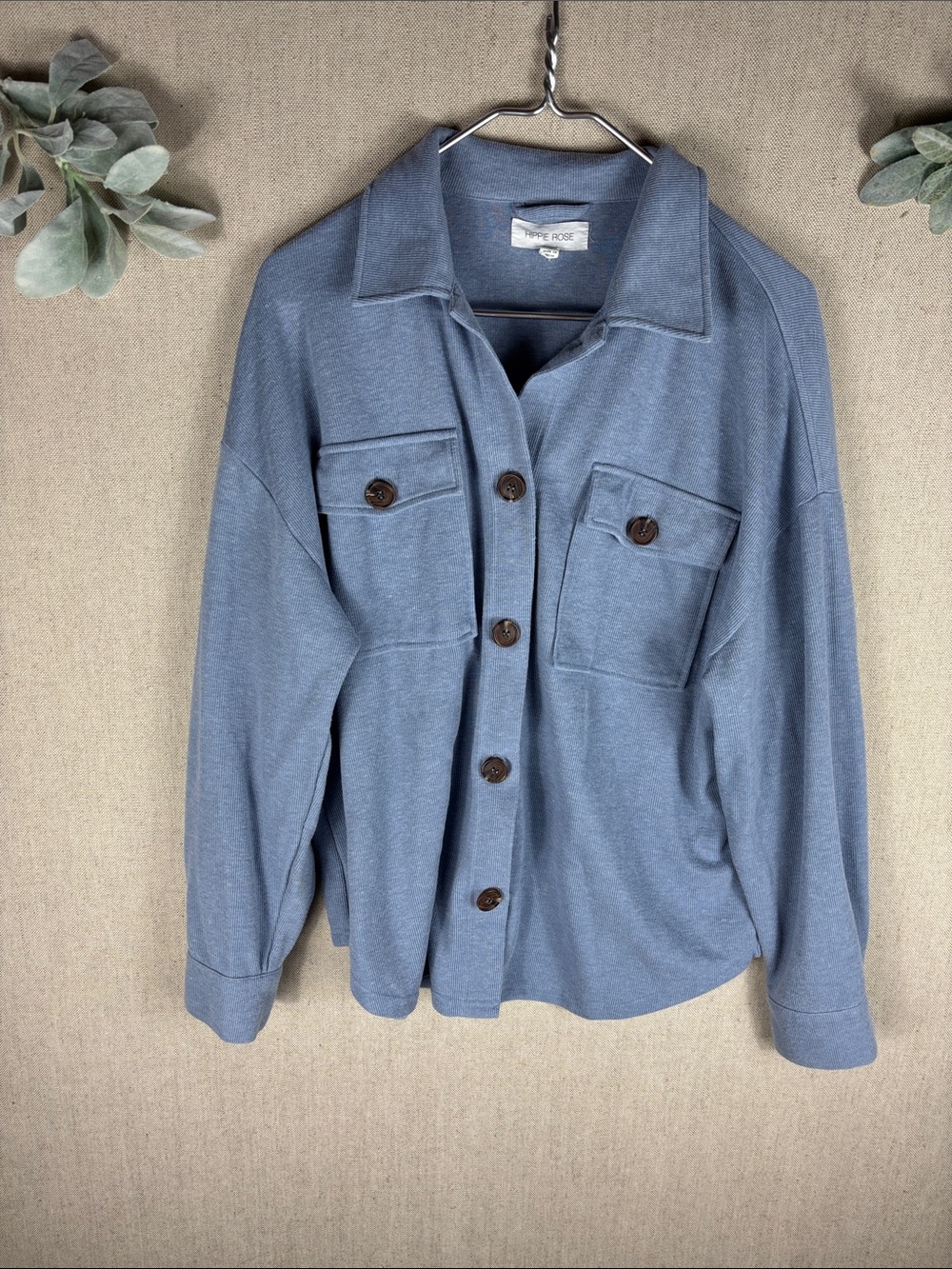 Hippie Rose > Light Blue Button-Front Shacket Pockets Medium